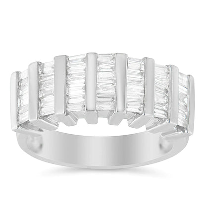 Sterling Silver 1ct Baguette Diamond Fluted Wedding Band | Rings | Elegant Emulations Jewelry USA