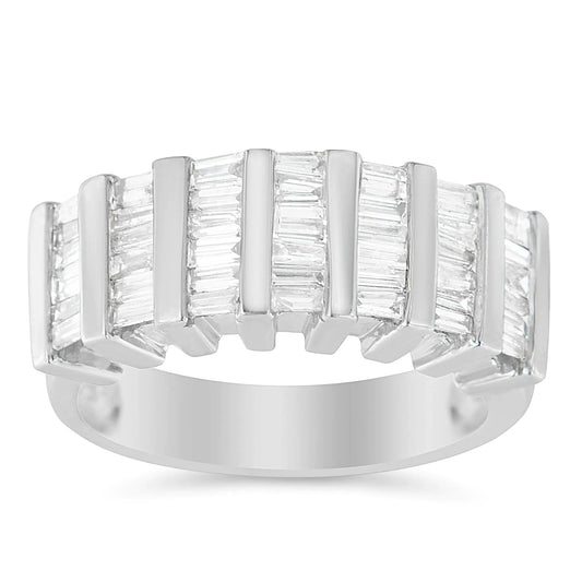 Sterling Silver 1ct Baguette Diamond Fluted Wedding Band | Rings | Elegant Emulations Jewelry USA