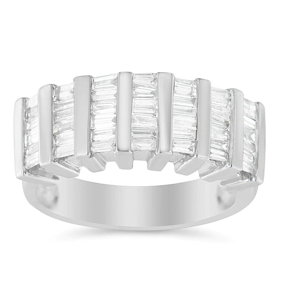 Sterling Silver 1ct Baguette Diamond Fluted Wedding Band | Rings | Elegant Emulations Jewelry USA