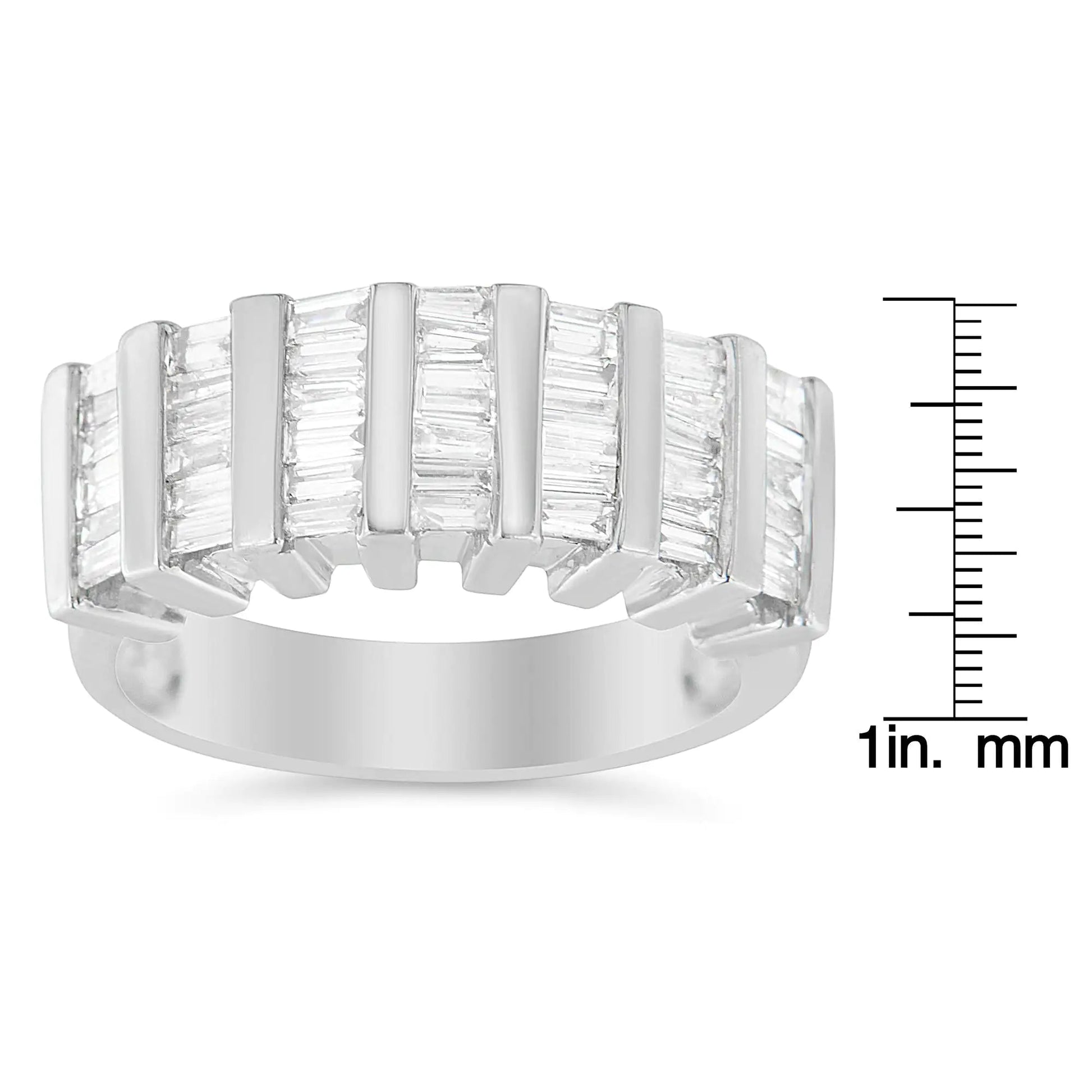 Sterling Silver 1ct Baguette Diamond Fluted Wedding Band | Rings | Elegant Emulations Jewelry USA