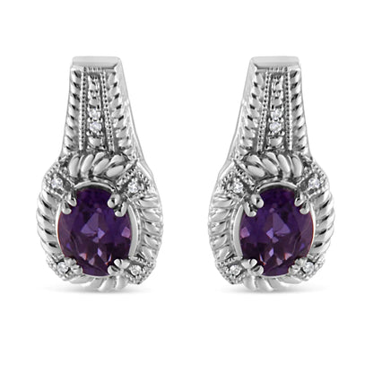 Sterling Silver Amethyst Oval Drop Earrings with Diamonds | Earrings | Elegant Emulations Jewelry USA