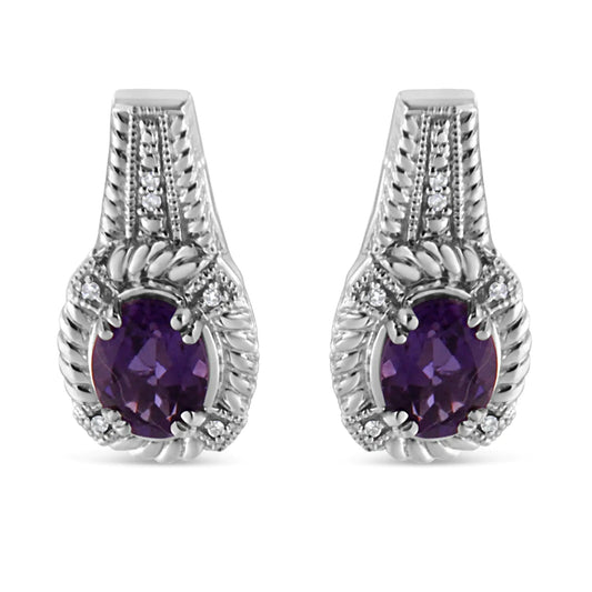 Sterling Silver Amethyst Oval Drop Earrings with Diamonds | Earrings | Elegant Emulations Jewelry USA