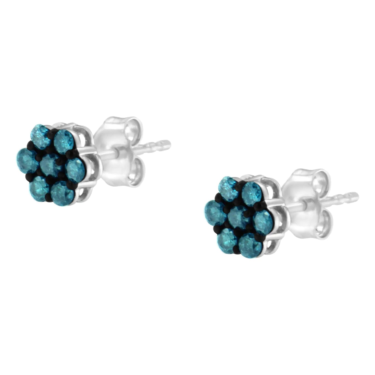 Sterling Silver Blue Diamond Flower Earrings (0.5 cttw) | Earrings | Elegant Emulations Jewelry USA