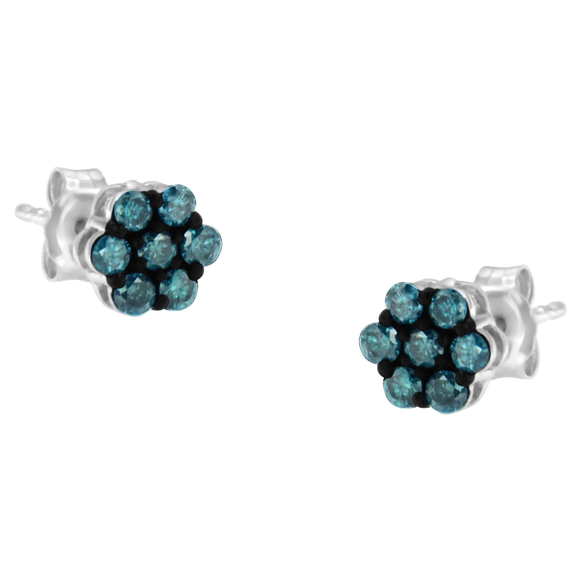 Sterling Silver Blue Diamond Flower Earrings (0.5 cttw) | Earrings | Elegant Emulations Jewelry USA