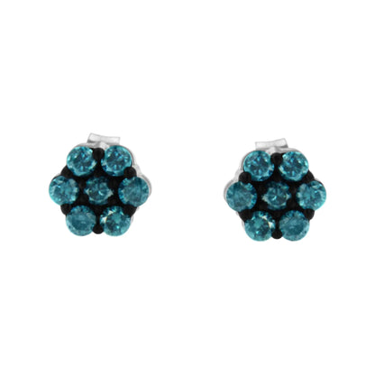 Sterling Silver Blue Diamond Flower Earrings (0.5 cttw) | Earrings | Elegant Emulations Jewelry USA