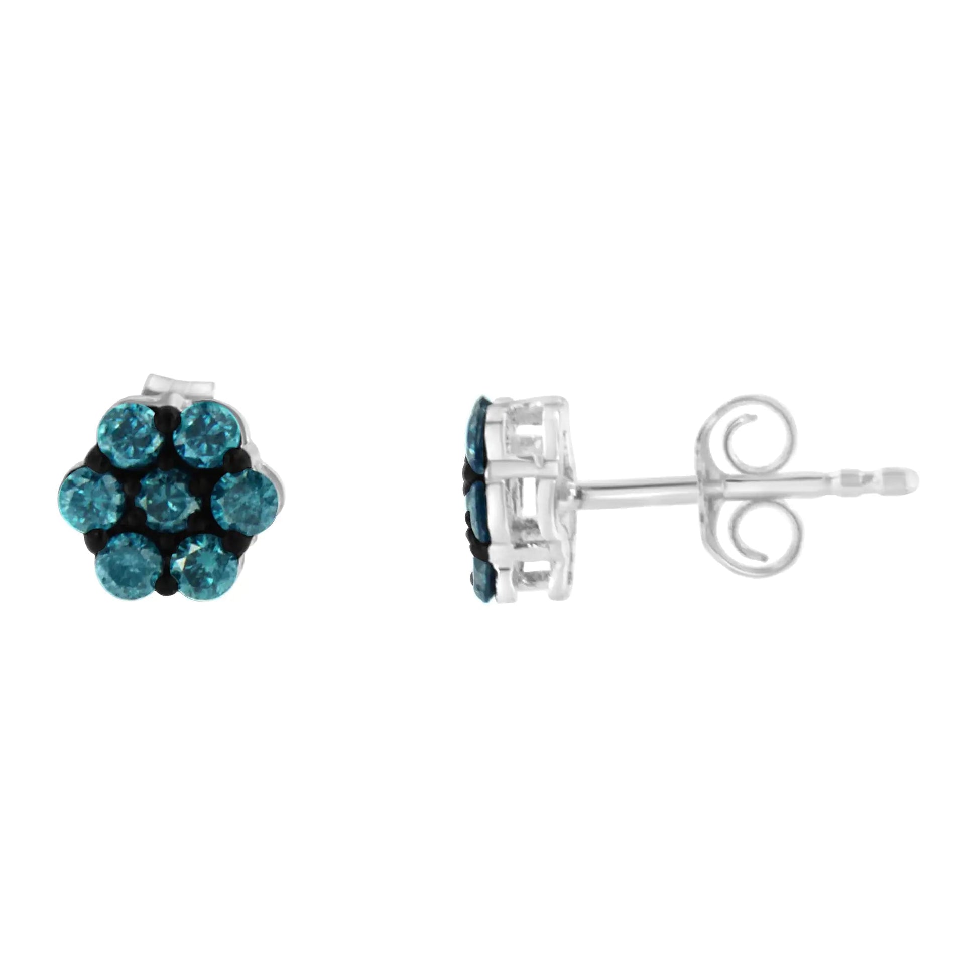 Sterling Silver Blue Diamond Flower Earrings (0.5 cttw) | Earrings | Elegant Emulations Jewelry USA