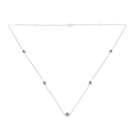 Sterling Silver Blue Diamond Rolo Chain Necklace (0.54cttw, I2 - I3) | Necklace | Elegant Emulations Jewelry USA