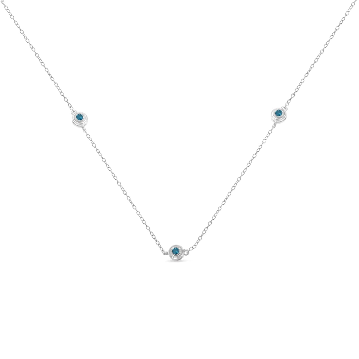 Sterling Silver Blue Diamond Rolo Chain Necklace (0.54cttw, I2 - I3) | Necklace | Elegant Emulations Jewelry USA
