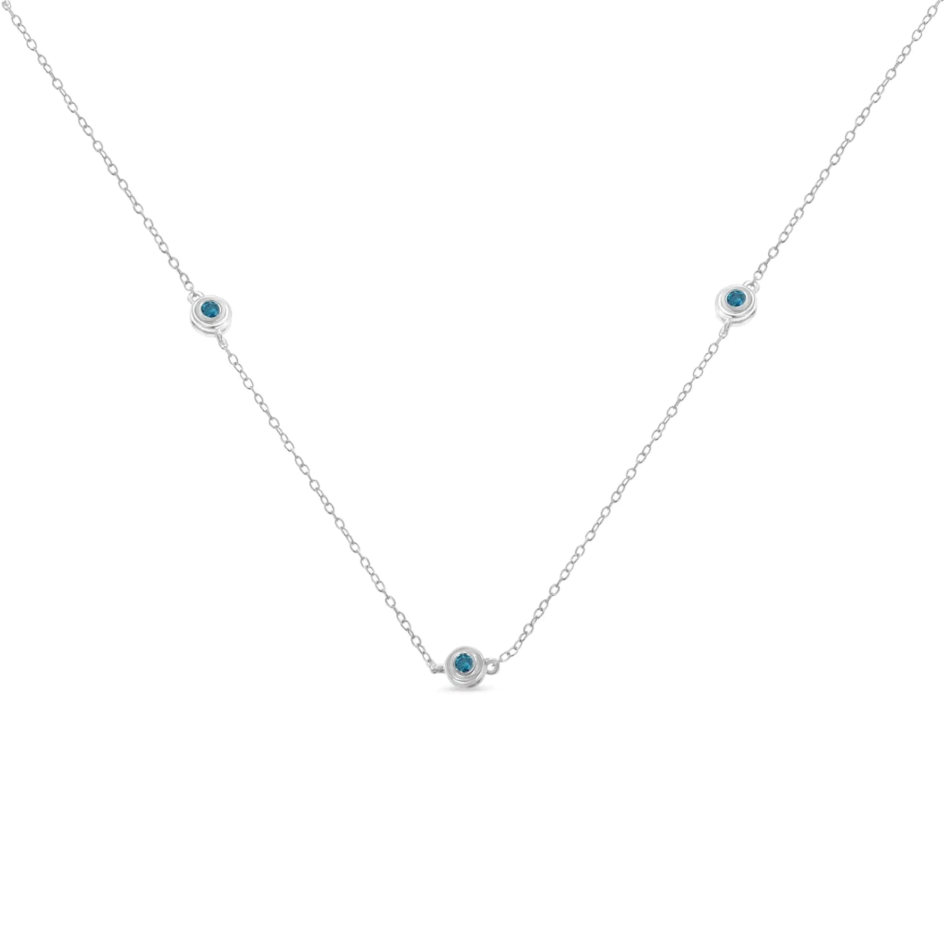 Sterling Silver Blue Diamond Rolo Chain Necklace (0.54cttw, I2 - I3) | Necklace | Elegant Emulations Jewelry USA