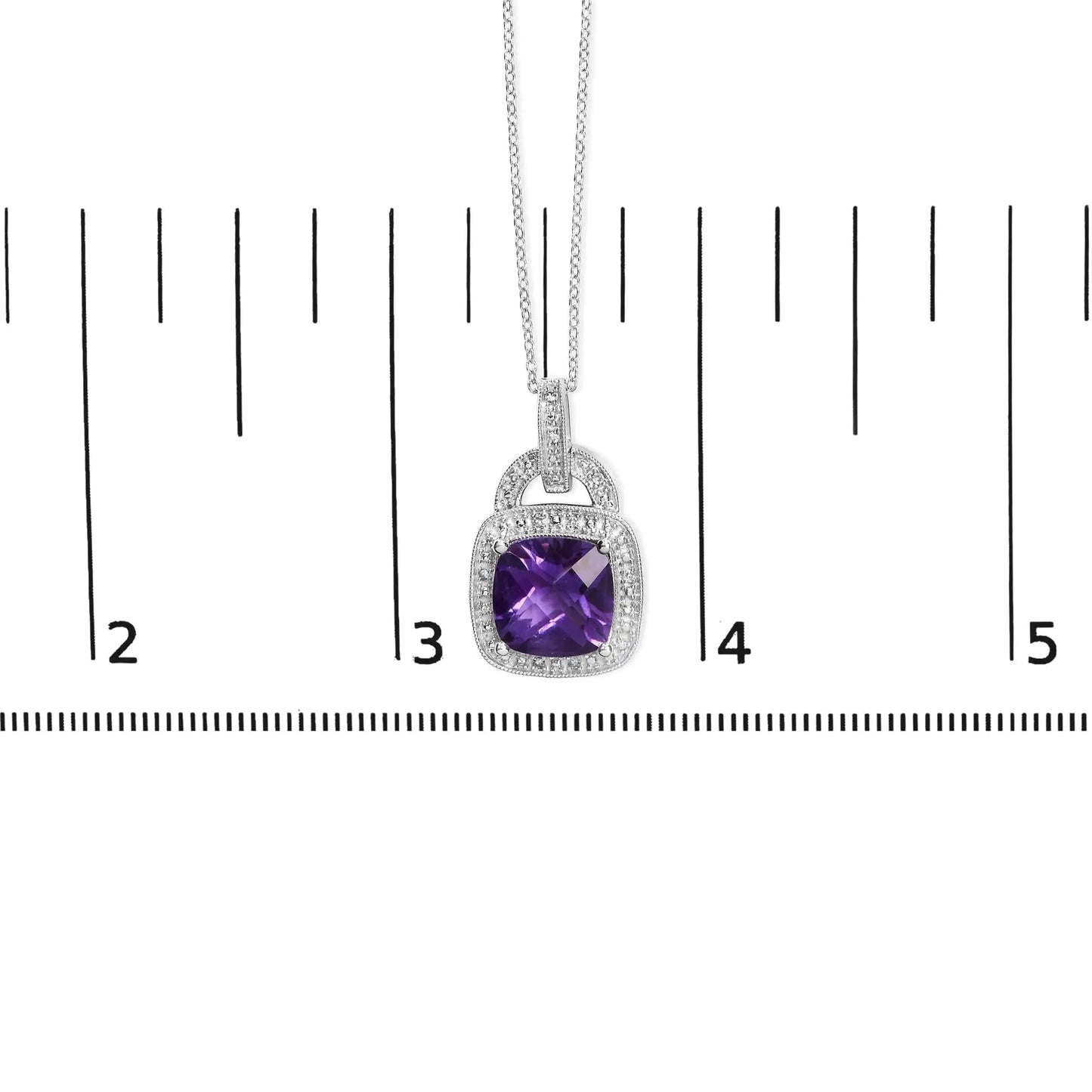Sterling Silver Cushion Cut Amethyst & Diamond Pendant | Necklace | Elegant Emulations Jewelry USA