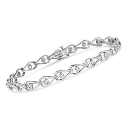 Sterling Silver Diamond Halo Link Bracelet 7.25" | Bracelets | Elegant Emulations Jewelry USA