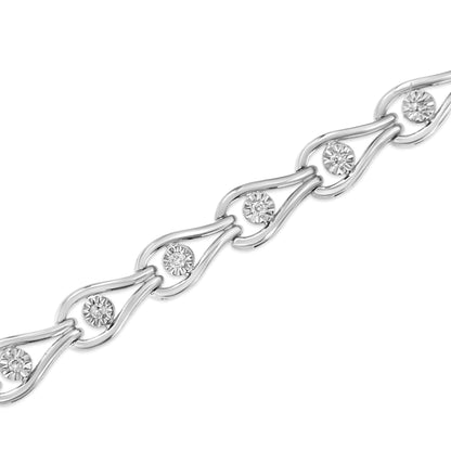 Sterling Silver Diamond Halo Link Bracelet 7.25" | Bracelets | Elegant Emulations Jewelry USA