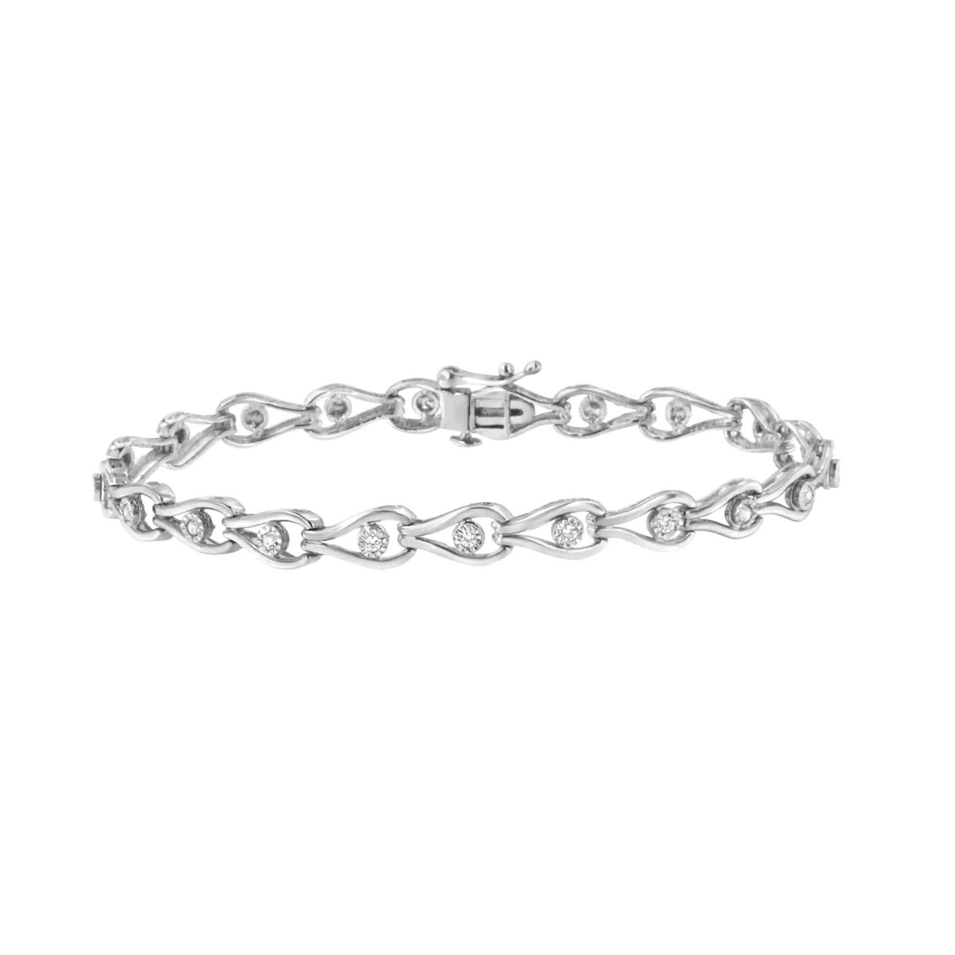 Sterling Silver Diamond Halo Link Bracelet 7.25" | Bracelets | Elegant Emulations Jewelry USA