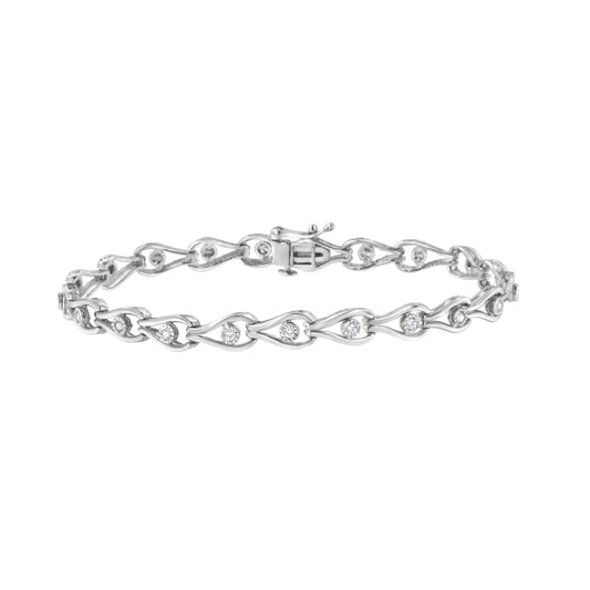 Sterling Silver Diamond Halo Link Bracelet 7.25" | Bracelets | Elegant Emulations Jewelry USA