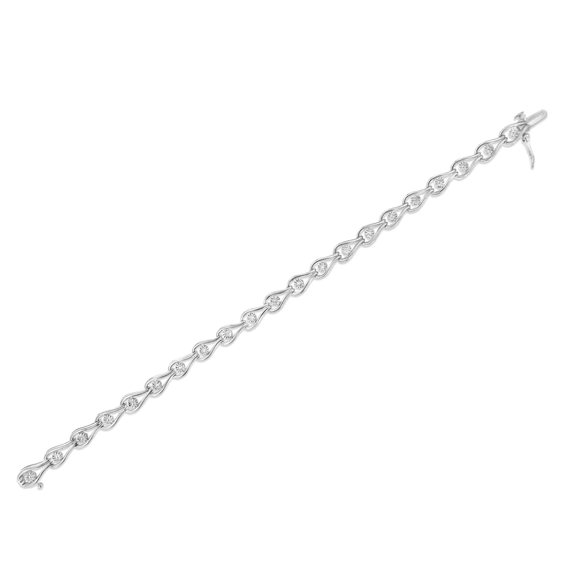 Sterling Silver Diamond Halo Link Bracelet 7.25" | Bracelets | Elegant Emulations Jewelry USA