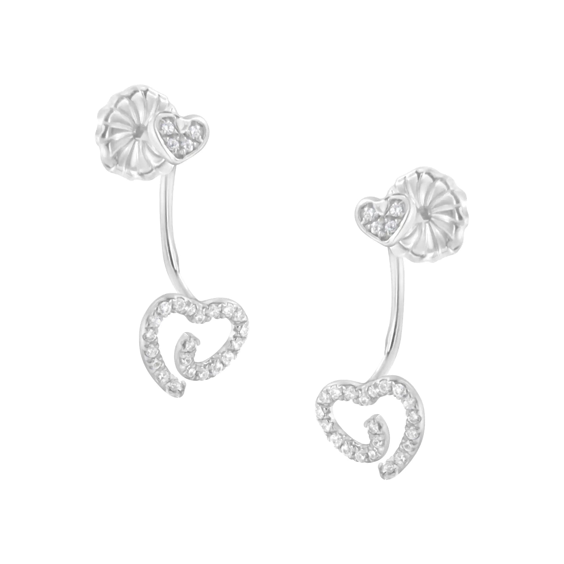 Sterling Silver Diamond Heart Jacket Earrings | Earrings | Elegant Emulations Jewelry USA