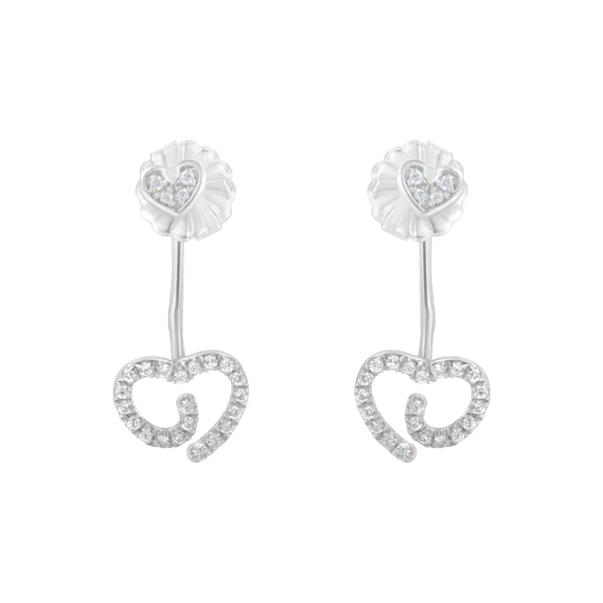 Sterling Silver Diamond Heart Jacket Earrings | Earrings | Elegant Emulations Jewelry USA