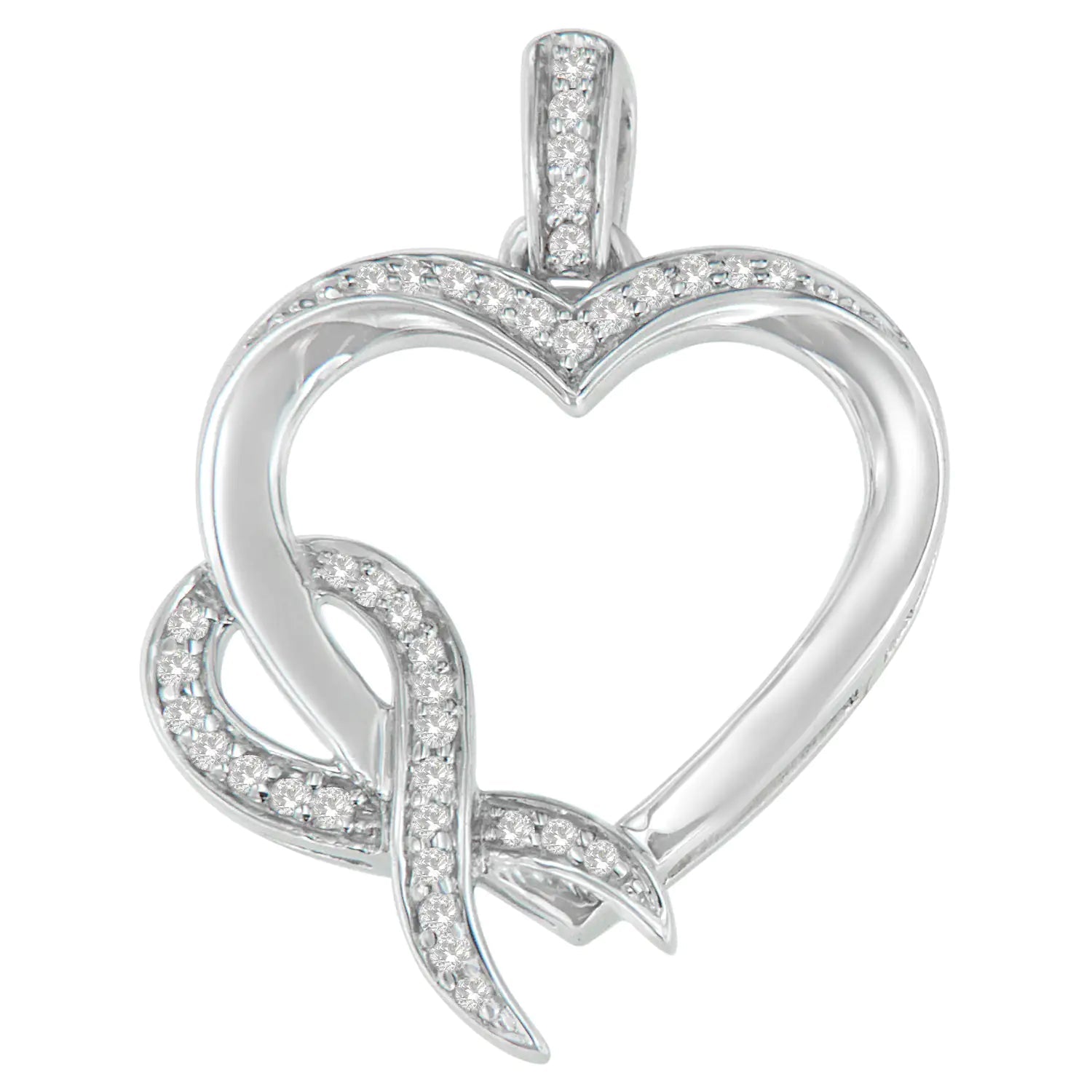 Sterling Silver Diamond Heart Ribbon Necklace | Necklace | Elegant Emulations Jewelry USA