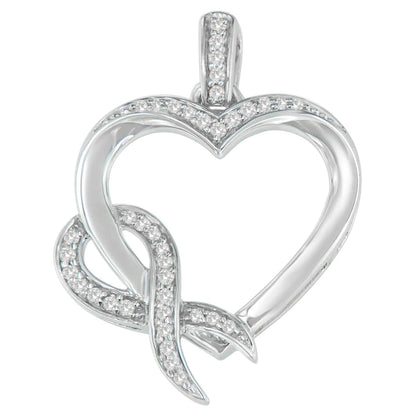Sterling Silver Diamond Heart Ribbon Necklace | Necklace | Elegant Emulations Jewelry USA