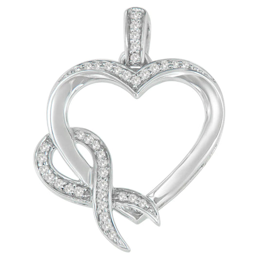 Sterling Silver Diamond Heart Ribbon Necklace | Necklace | Elegant Emulations Jewelry USA