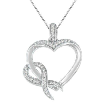 Sterling Silver Diamond Heart Ribbon Necklace | Necklace | Elegant Emulations Jewelry USA