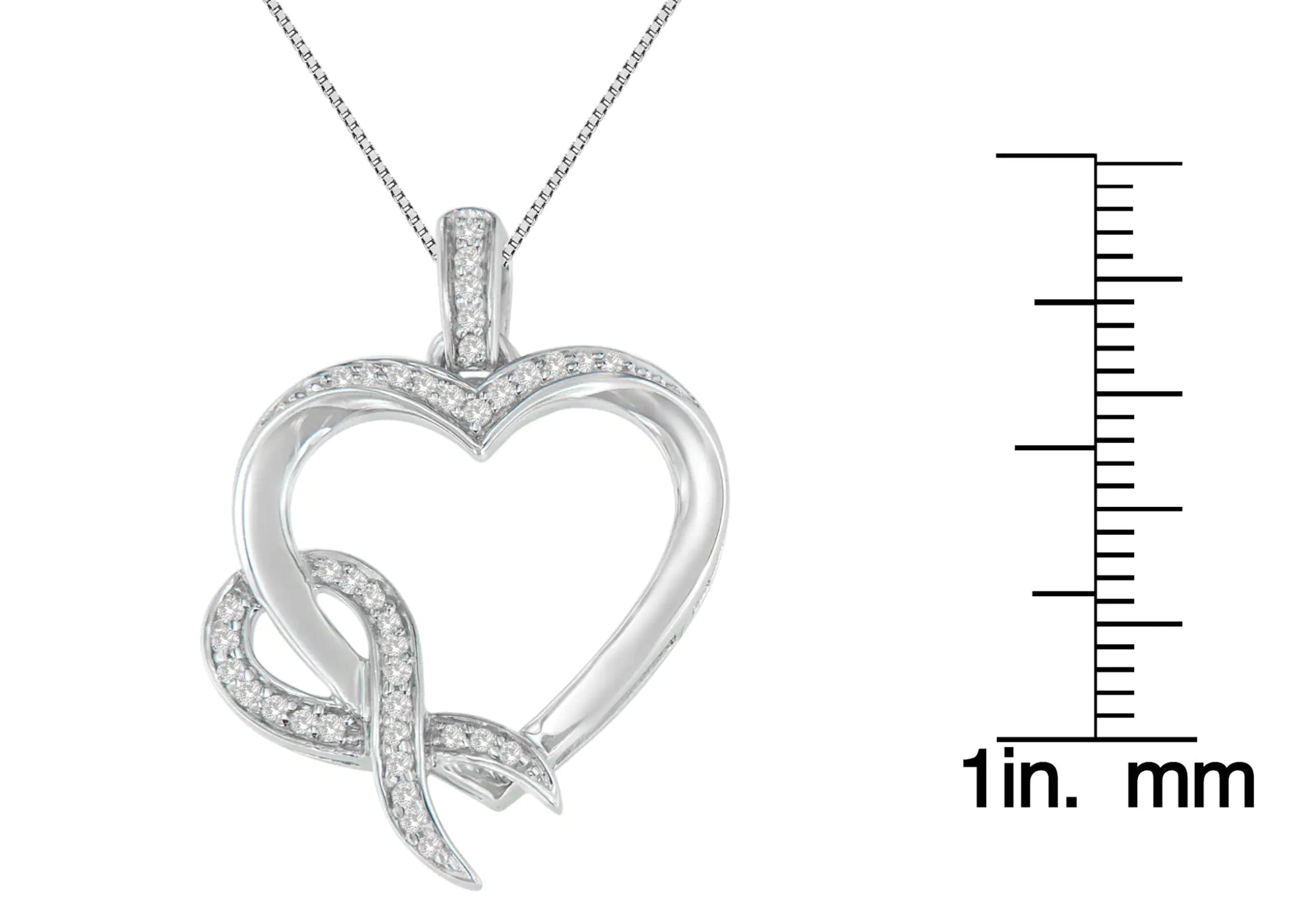 Sterling Silver Diamond Heart Ribbon Necklace | Necklace | Elegant Emulations Jewelry USA