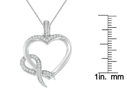 Sterling Silver Diamond Heart Ribbon Necklace | Necklace | Elegant Emulations Jewelry USA