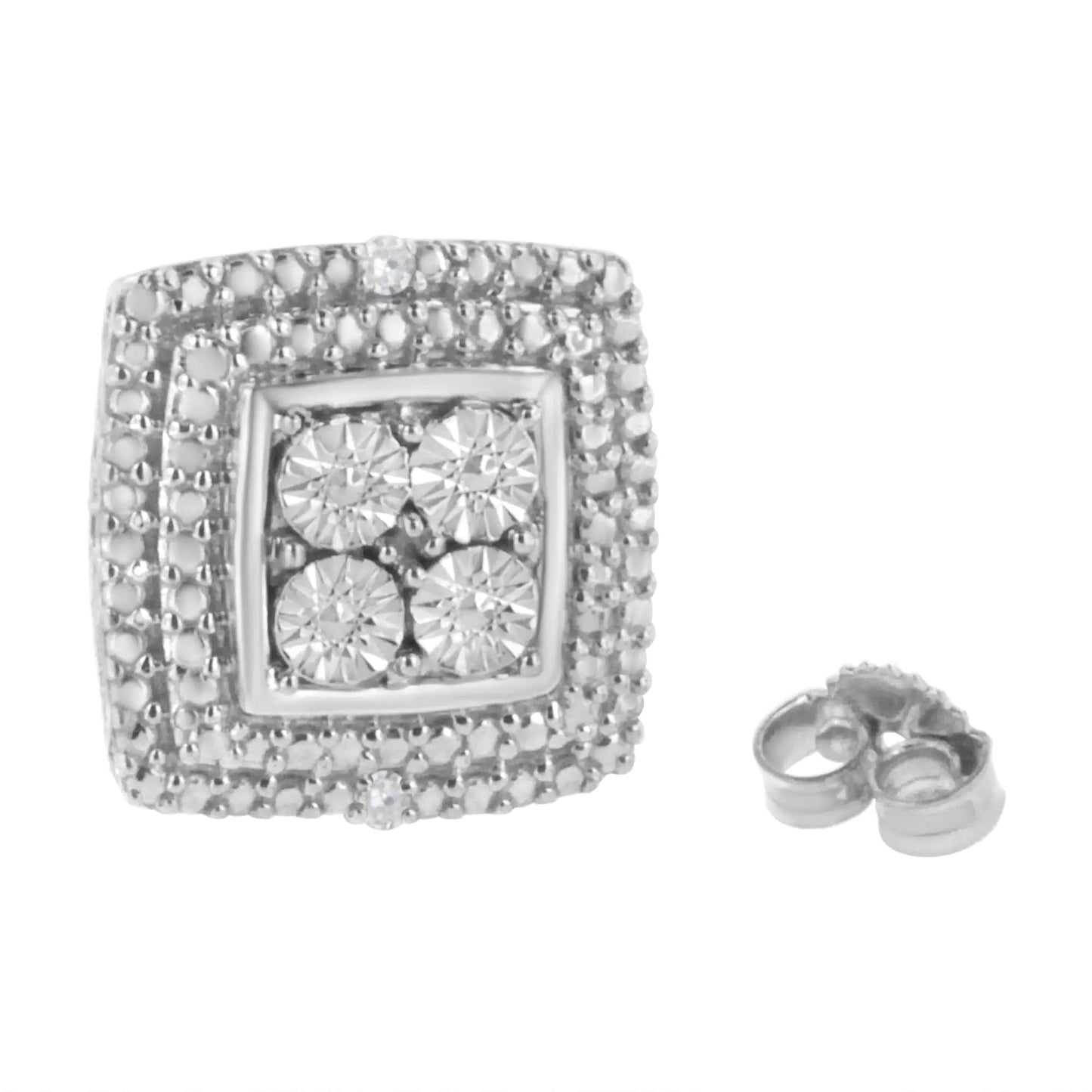 Sterling Silver Diamond Milgrain Square Earrings | Earrings | Elegant Emulations Jewelry USA