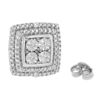 Sterling Silver Diamond Milgrain Square Earrings | Earrings | Elegant Emulations Jewelry USA