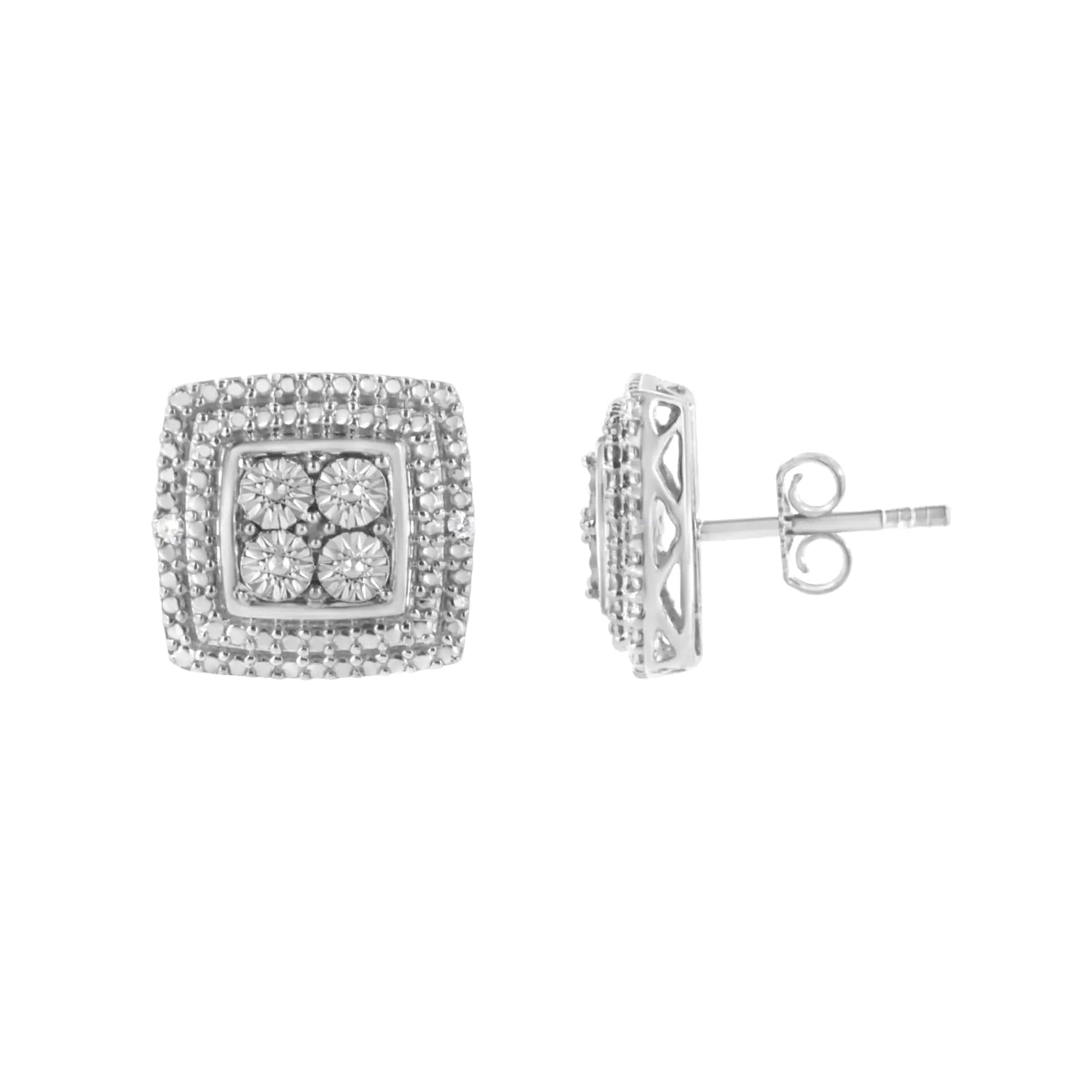Sterling Silver Diamond Milgrain Square Earrings | Earrings | Elegant Emulations Jewelry USA