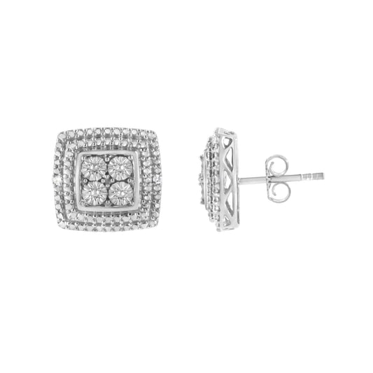 Sterling Silver Diamond Milgrain Square Earrings | Earrings | Elegant Emulations Jewelry USA