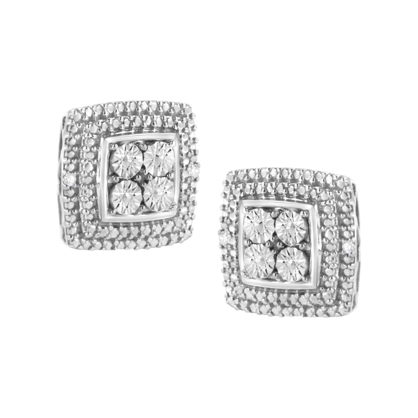 Sterling Silver Diamond Milgrain Square Earrings | Earrings | Elegant Emulations Jewelry USA