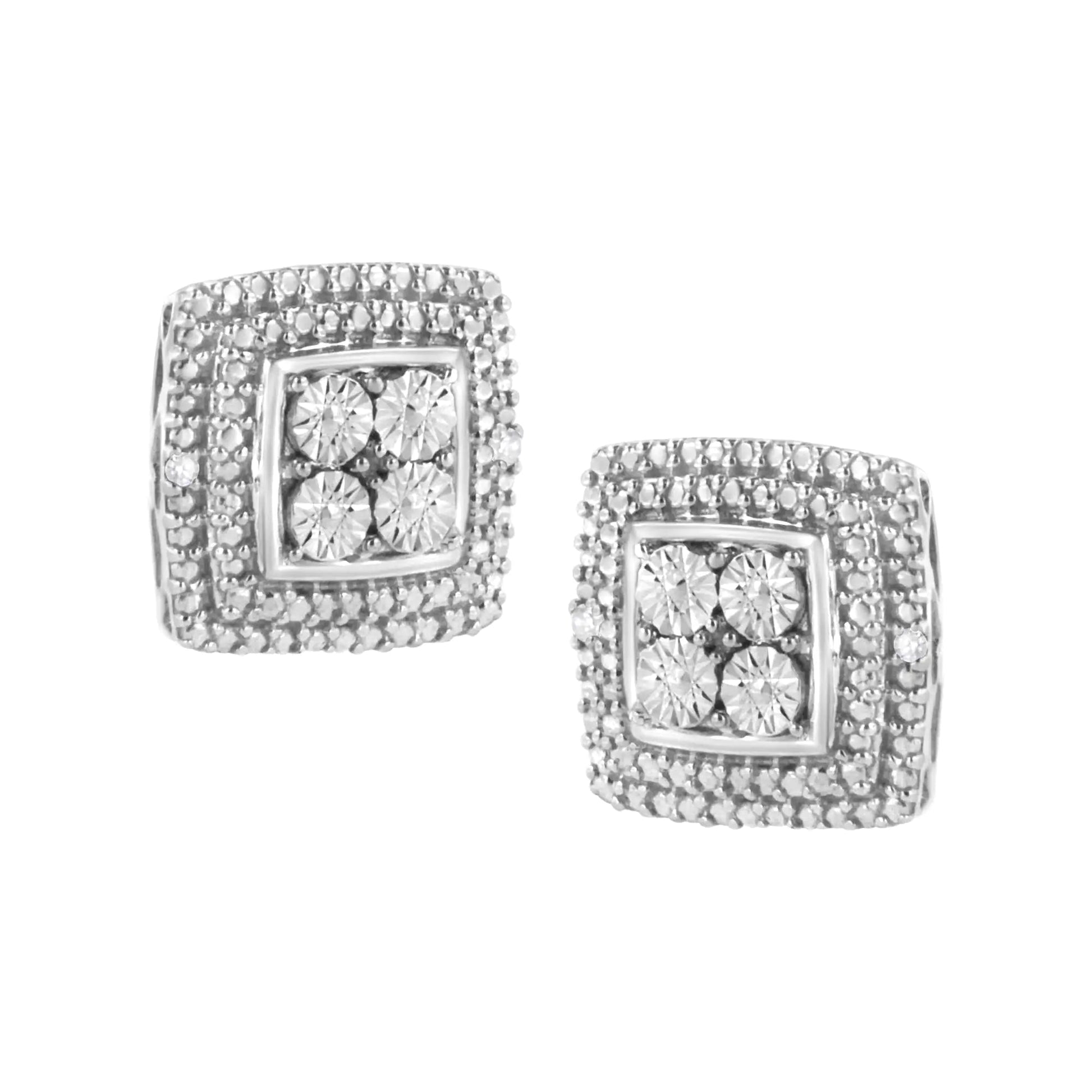 Sterling Silver Diamond Milgrain Square Earrings | Earrings | Elegant Emulations Jewelry USA