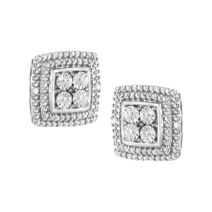 Sterling Silver Diamond Milgrain Square Earrings | Earrings | Elegant Emulations Jewelry USA