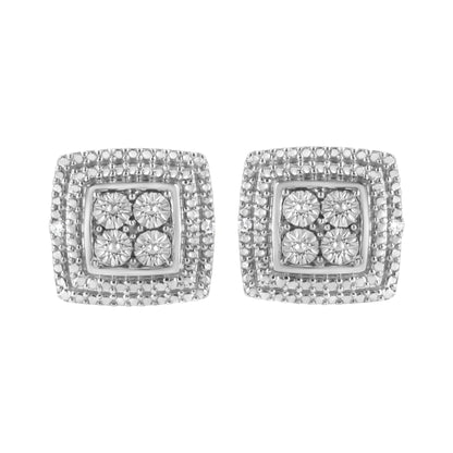Sterling Silver Diamond Milgrain Square Earrings | Earrings | Elegant Emulations Jewelry USA