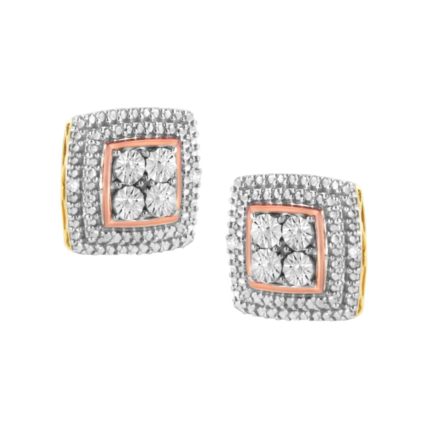 Sterling Silver Diamond Milgrain Square Earrings | Earrings | Elegant Emulations Jewelry USA