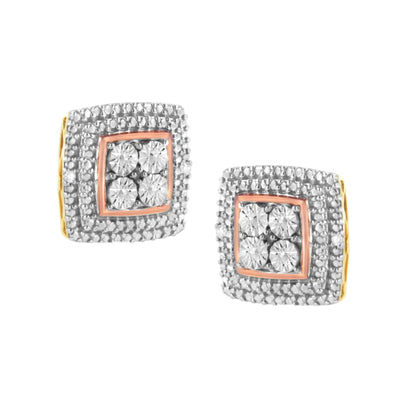 Sterling Silver Diamond Milgrain Square Earrings | Earrings | Elegant Emulations Jewelry USA