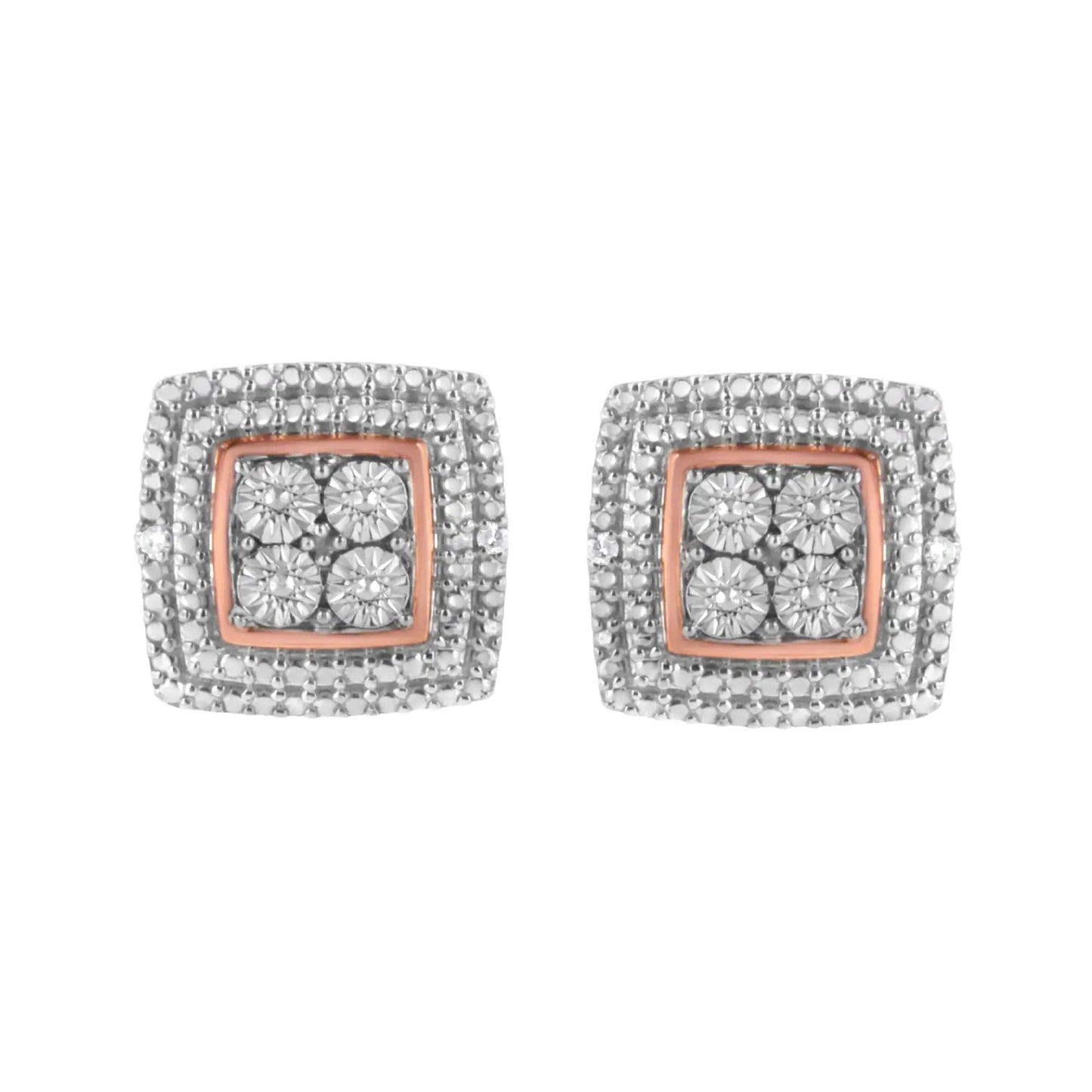 Sterling Silver Diamond Milgrain Square Earrings | Earrings | Elegant Emulations Jewelry USA