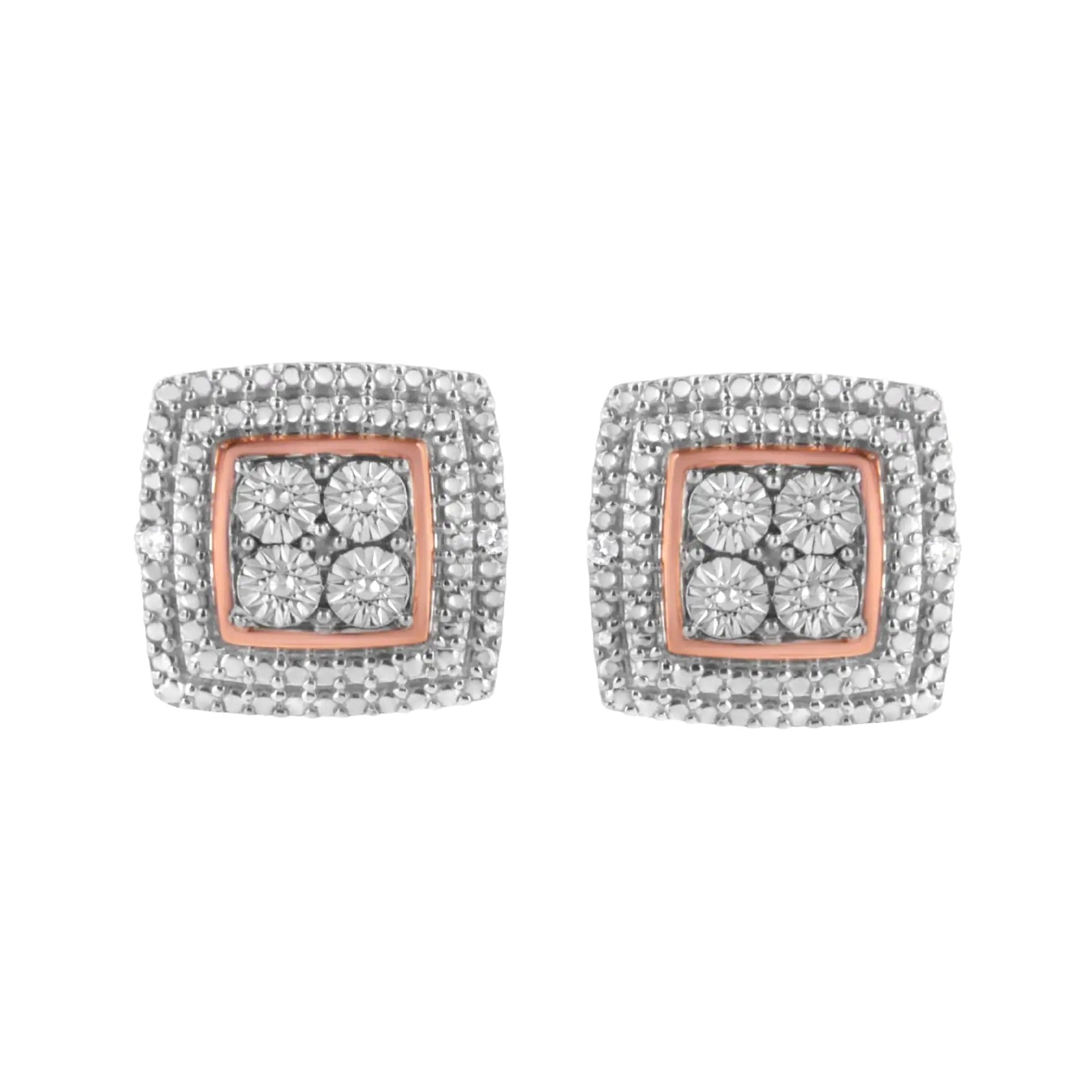 Sterling Silver Diamond Milgrain Square Earrings | Earrings | Elegant Emulations Jewelry USA