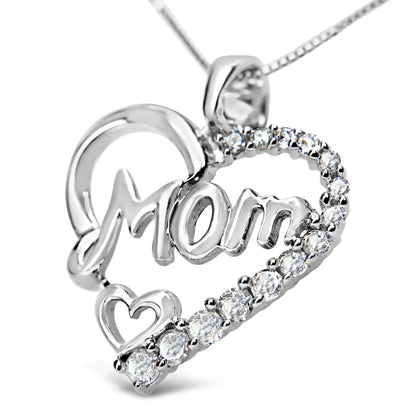 Sterling Silver Diamond 'Mom' Heart Pendant Necklace | Necklace | Elegant Emulations Jewelry USA