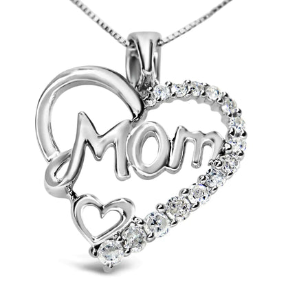 Sterling Silver Diamond 'Mom' Heart Pendant Necklace | Necklace | Elegant Emulations Jewelry USA