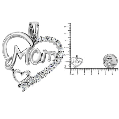Sterling Silver Diamond 'Mom' Heart Pendant Necklace | Necklace | Elegant Emulations Jewelry USA