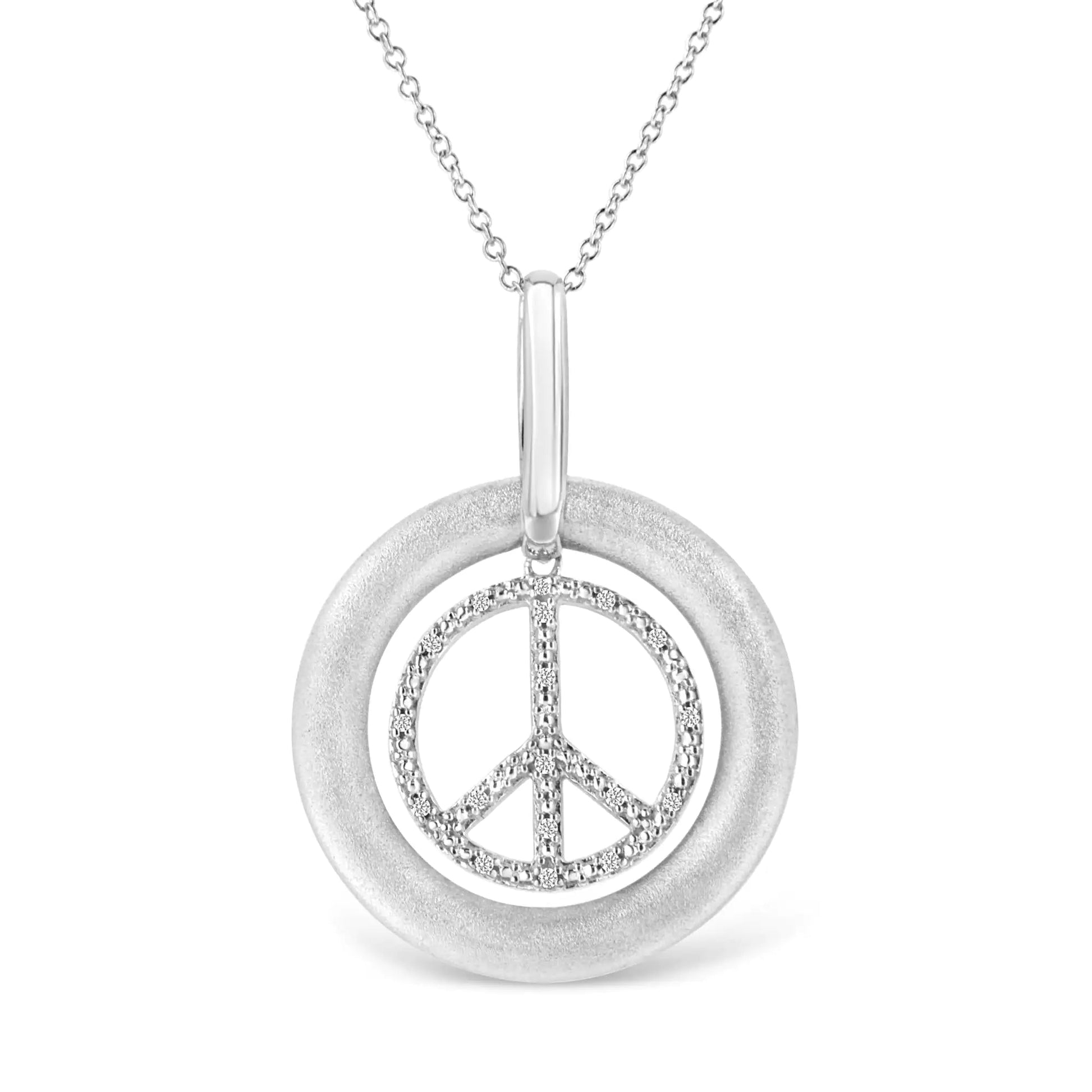 Sterling Silver Diamond Peace Pendant Necklace | Necklace | Elegant Emulations Jewelry USA