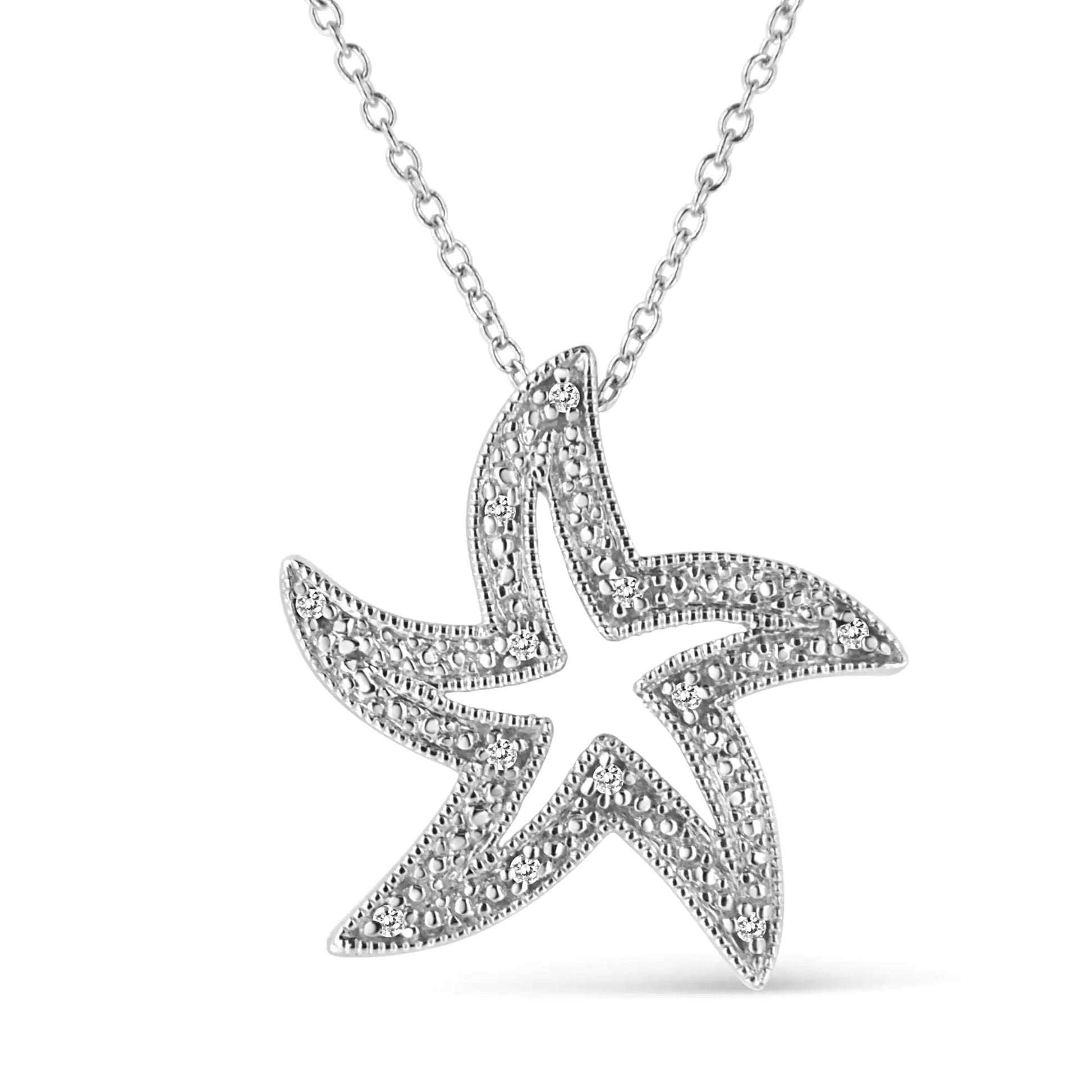 Sterling Silver Diamond Starfish Pendant Necklace | Necklace | Elegant Emulations Jewelry USA