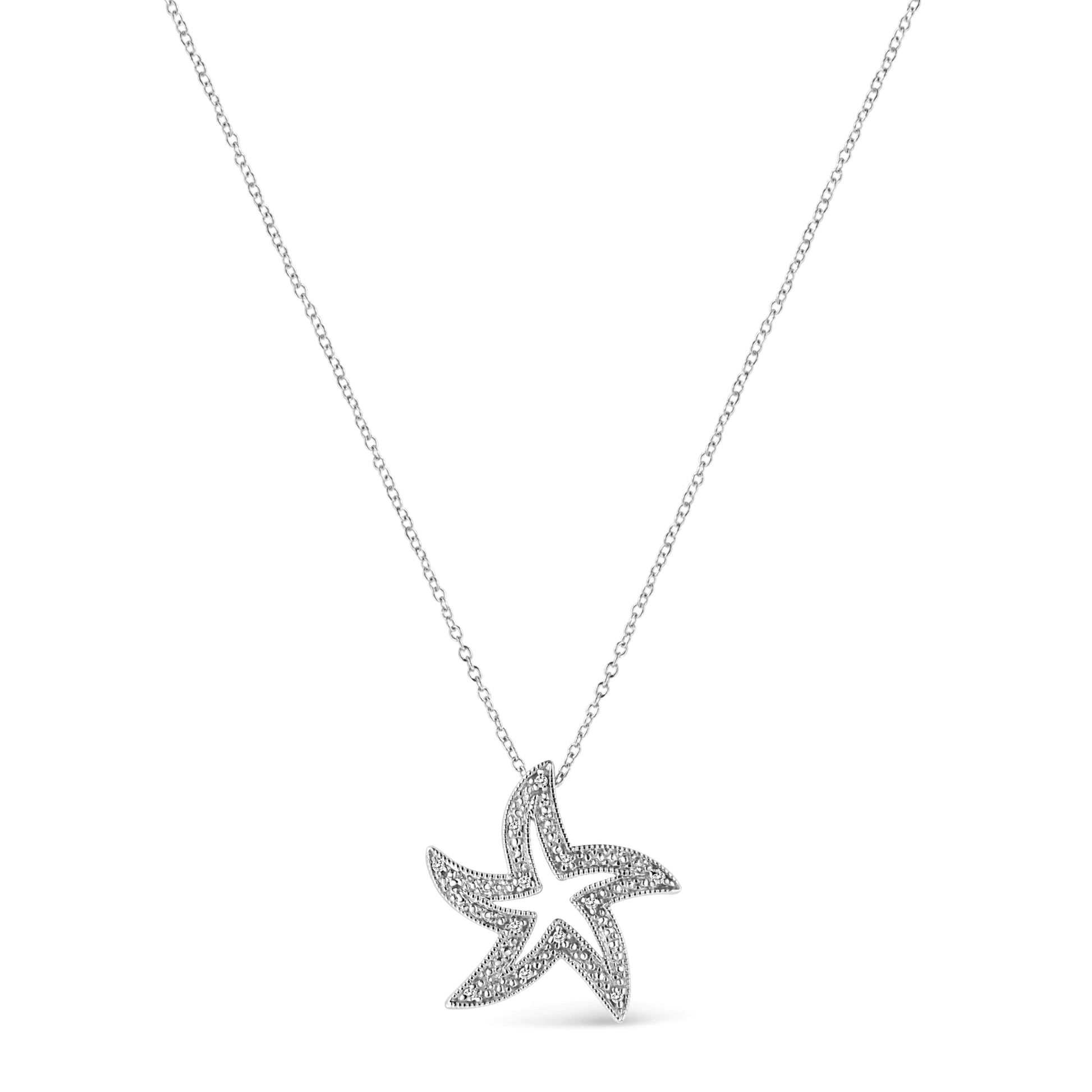 Sterling Silver Diamond Starfish Pendant Necklace | Necklace | Elegant Emulations Jewelry USA