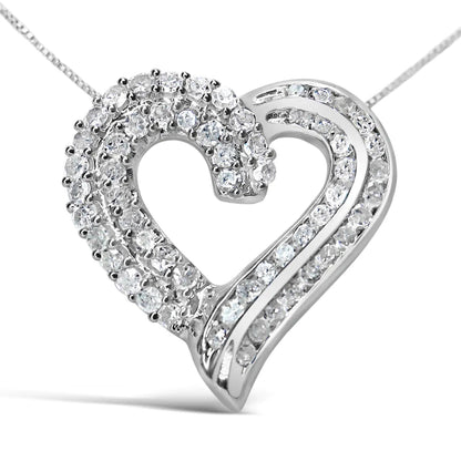 Sterling Silver Double Diamond Heart Pendant Necklace | Necklace | Elegant Emulations Jewelry USA