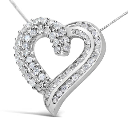 Sterling Silver Double Diamond Heart Pendant Necklace | Necklace | Elegant Emulations Jewelry USA