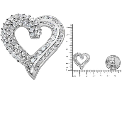Sterling Silver Double Diamond Heart Pendant Necklace | Necklace | Elegant Emulations Jewelry USA