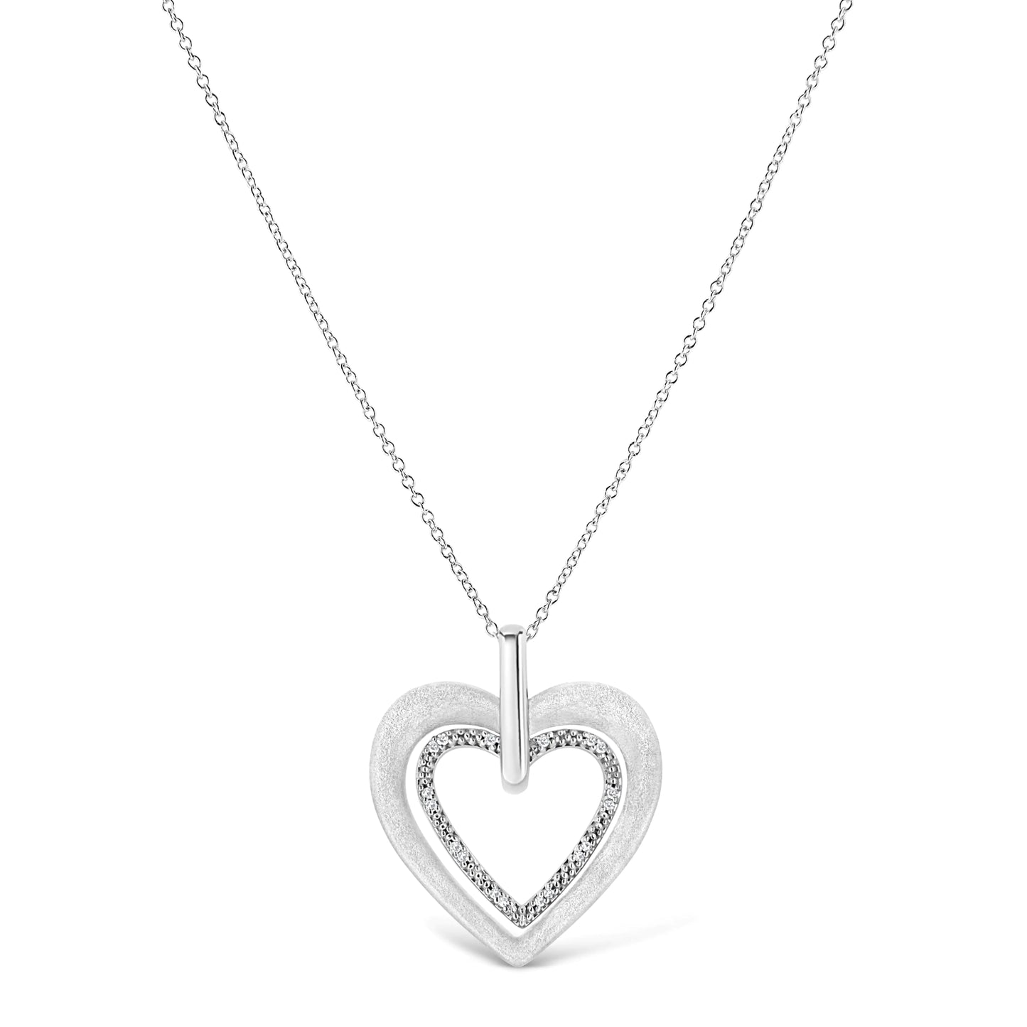 Sterling Silver Double Heart Diamond Pendant Necklace | Necklace | Elegant Emulations Jewelry USA