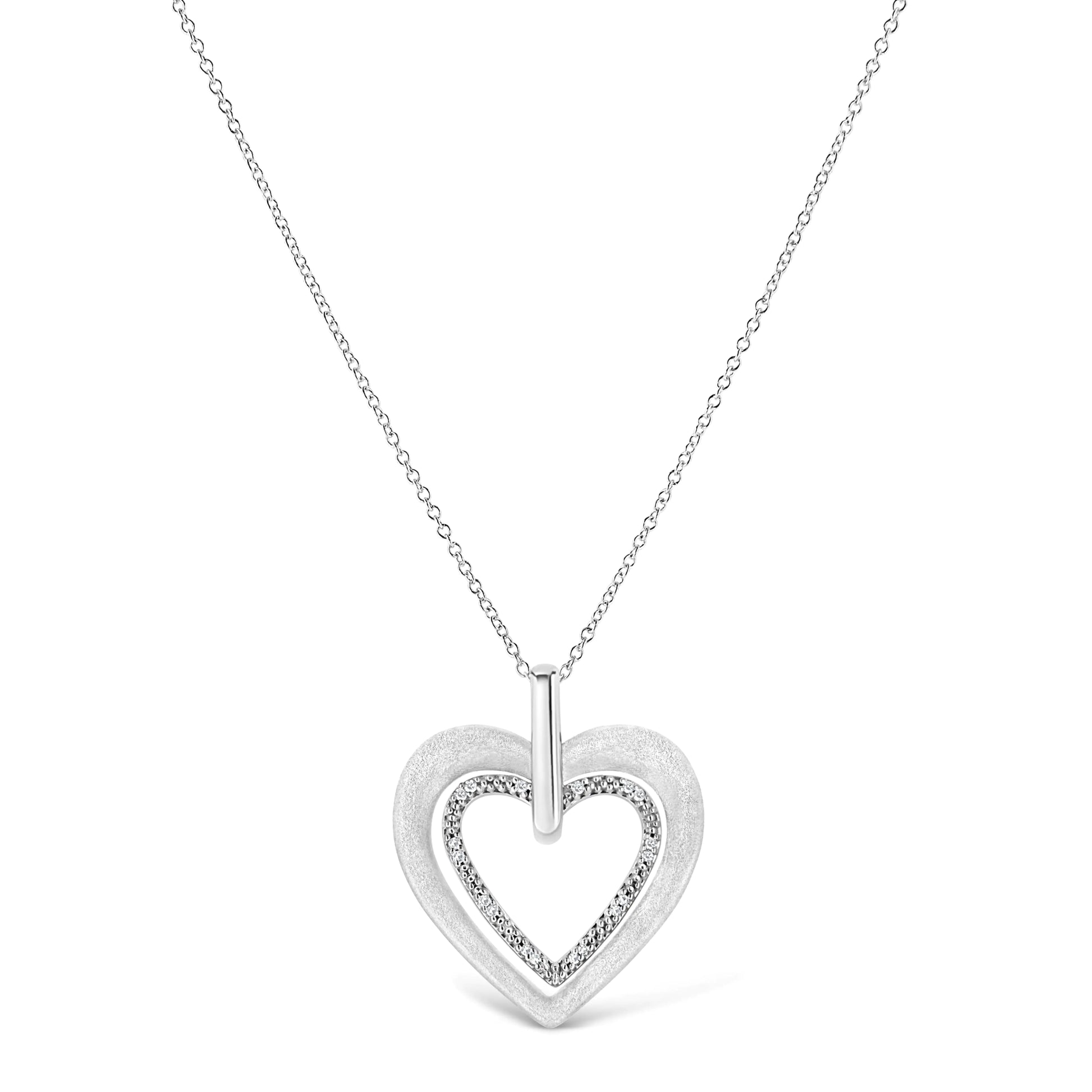 Sterling Silver Double Heart Diamond Pendant Necklace | Necklace | Elegant Emulations Jewelry USA